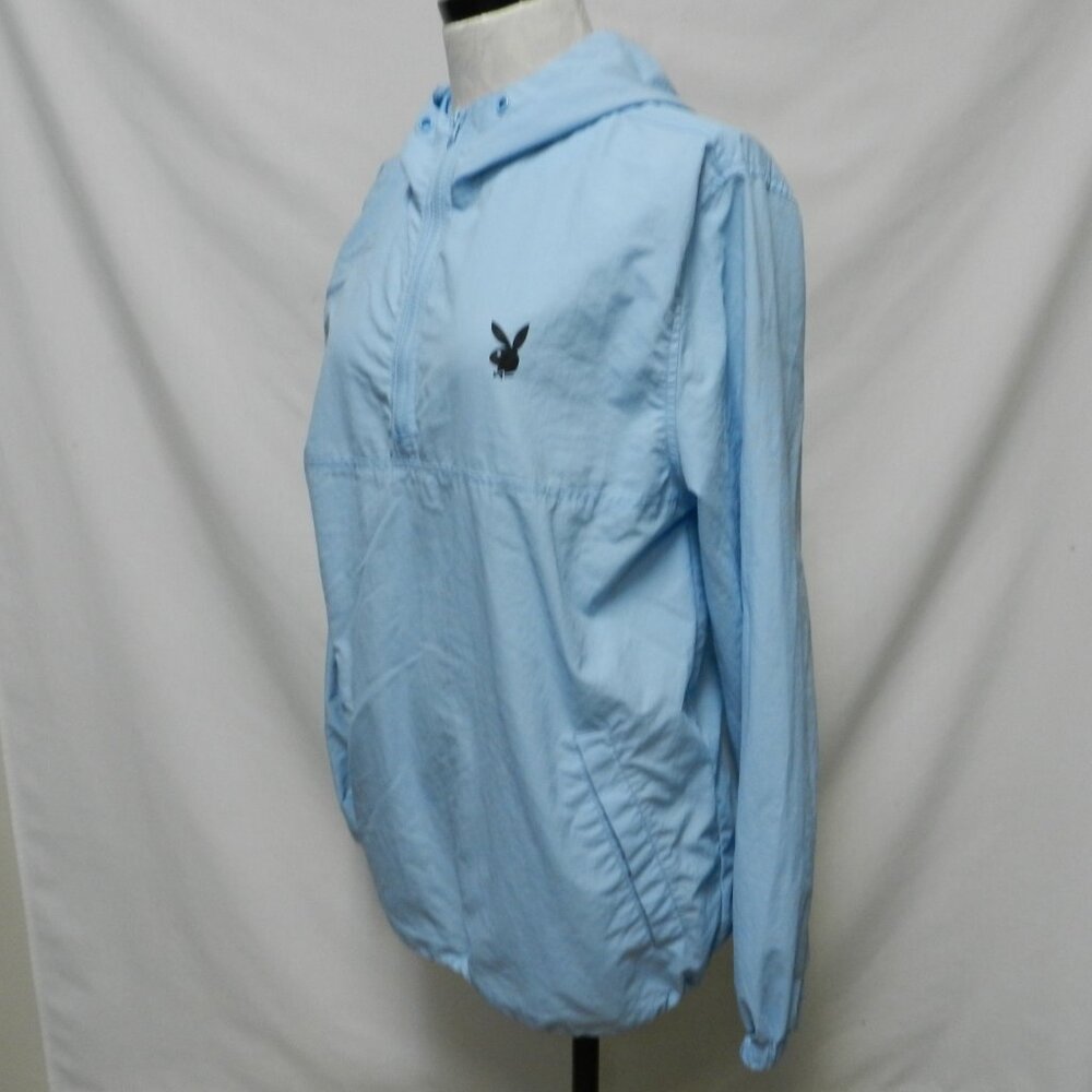 Playboy PacSun Windbreaker Hoodie Jacket Pockets blue Bunny Size Sz Small Sm S